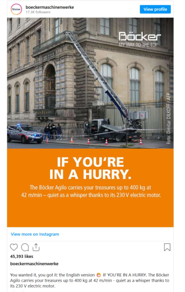 An Instagram post which reads in big letters 'If you're in a hurry'