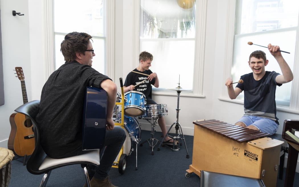 A music therapy session at the Raukatauri Music Therapy Centre in Auckland