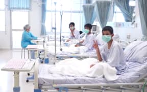 Some of the boys rescued from a Thai cave seen in hospital in Chiang Rai.