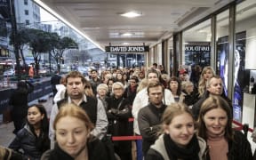 28072016 Photo: Rebekah Parsons-King. David Jones opens in Wellington, being the first international store to open, crowds wait for hours in the rain for the ribbon to be cut.