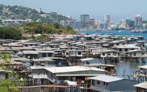 Coastal village of Hanuabada, adjacent to the CDB, in Papua New Guinea's capital Port Moresby.