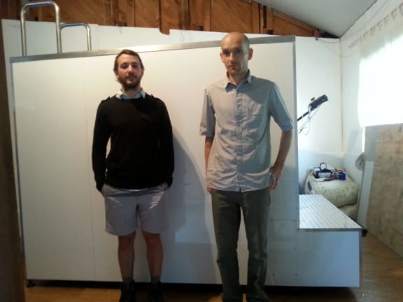 A photo of Matt Miller and Paul Macdermid in front of the water treadmill