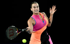 Aryna Sabalenka of Russia in action during the women’s semifinal against Elina Svitolina of Ukraine on day 12 of the 2026 Australian Open tennis tournament at Melbourne Park in Melbourne, Thursday, January 29, 2026.