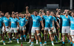 Moana Pasifika’s Abraham Pole celebrates his 50th game, 2026.