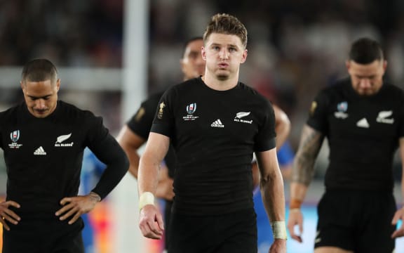 Beauden Barrett of New Zealand is disappointed with losing the 2019 Rugby World Cup Japan semifinal match against England at International Stadium Yokohama in Yokohama City, Kanagawa Prefecture on October 26, 2019. England won the match by 19-7 to advance to final.