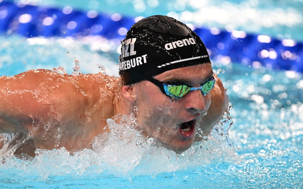 Lewis Clareburt of New Zealand in action during Mens 200m Butterfly Heats at the La Defense Arena during the 2024 Paris Olympic Games in Paris, France, Tuesday, July 30, 2024. (AAP Image/Dave Hunt/Photosport ) NO ARCHIVING