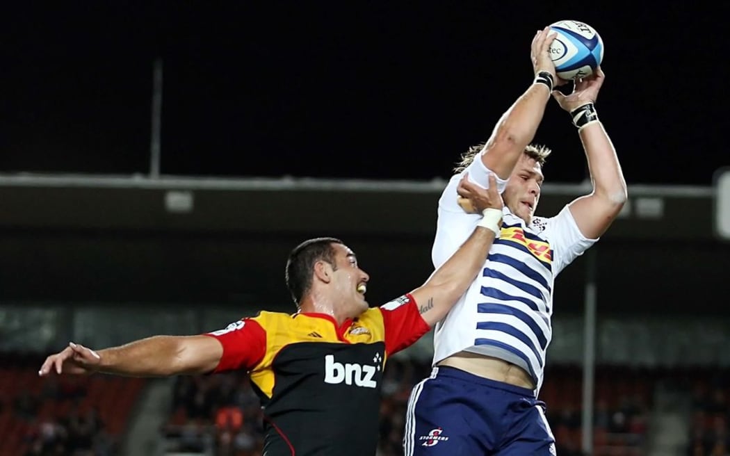 Chiefs lock Romana Graham grabs the Stormers' Duane Vermeulen during a lineout in their Super Rugby at Waikato Stadium, Saturday 14 May 2011. Photo: Dion Mellow/photosport.co.nz