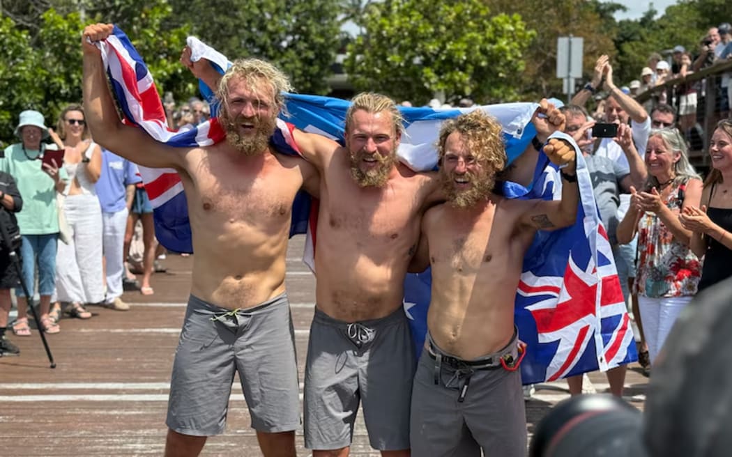 Brothers Ewan, Jamie and Lachlan Maclean have arrived in Cairns after rowing across the Pacific Ocean.