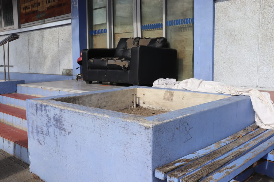 A couch and blankets at the city’s old police station. The building is due to be redeveloped, but is often used by homeless for sleeping.
