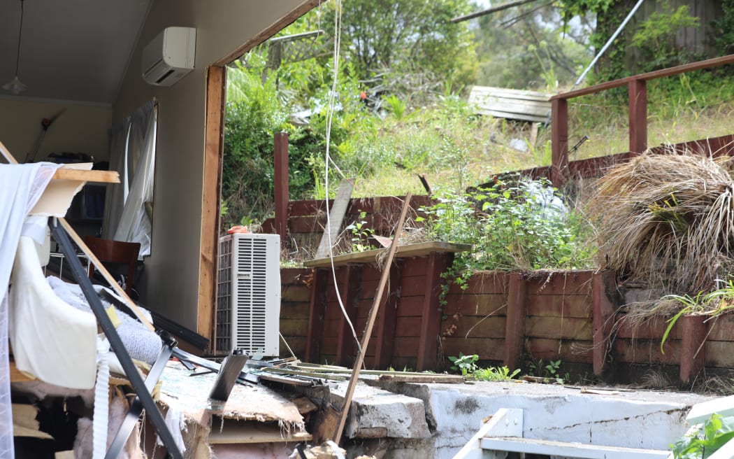 Two homes were damaged after a car left Don Buck Road and drove down a bank, through the lounge of one property and ended up in the bedroom of a neighbouring one.