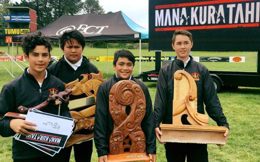 Students from Te Kura o Te Teko - Ngā Taiohi school which won the kapa haka competition.