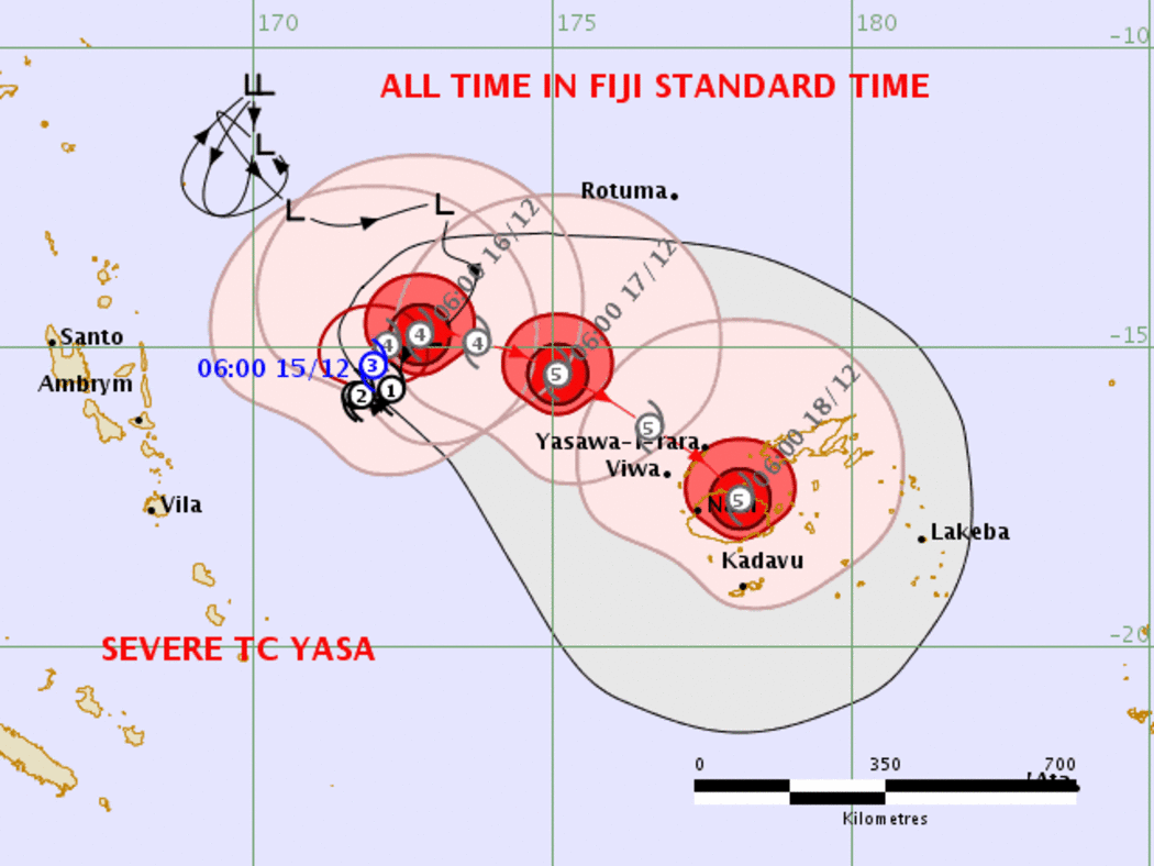 Forecast track for Severe Tropical Cyclone Yasa