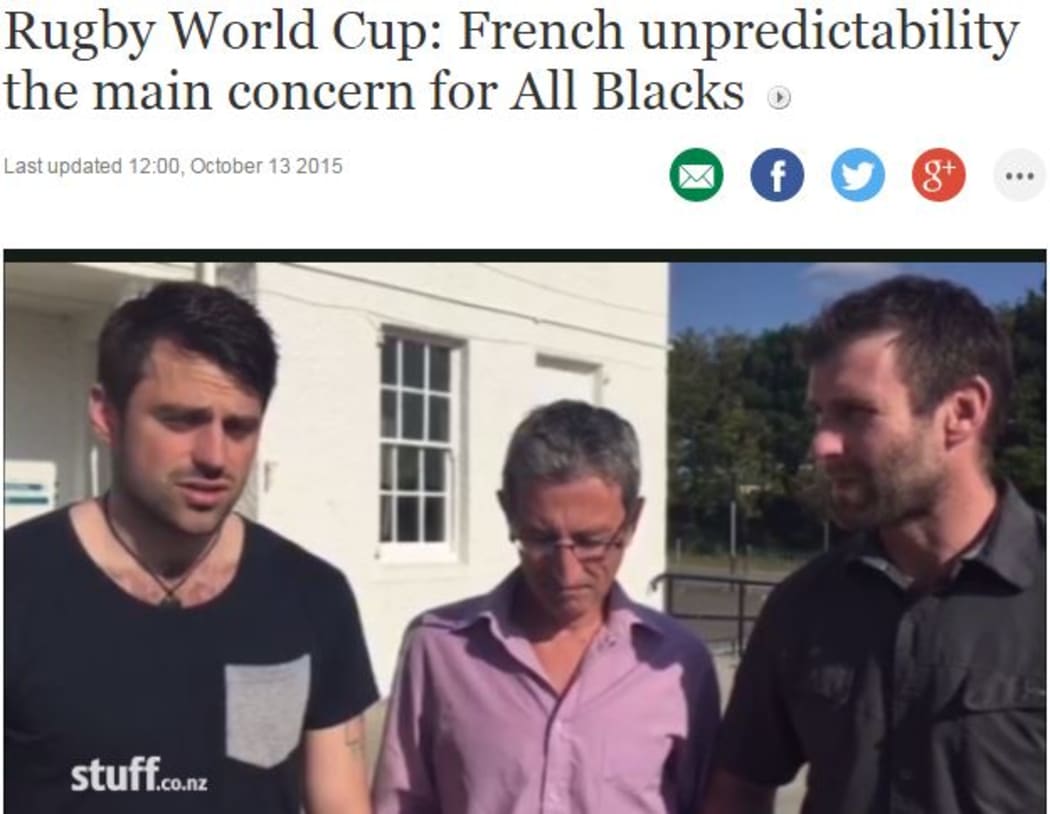 Screen shot of stuff.co.nz video of rugby writers worried about French "unpredictability"