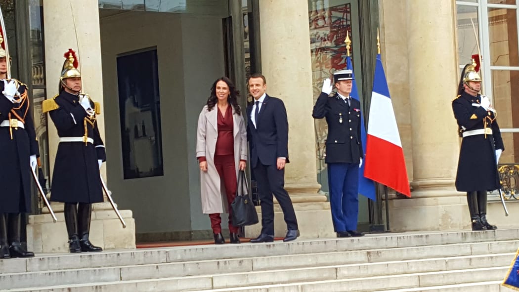 Prime Minister Jacinda Ardern at Elysee Palace with French president Emmanuel Macron