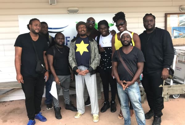 Jimmy Cliff and band at Bay of Islands Airport in Kerikeri, about to head back to Byron Bay Bluesfest after a hectic headline slot at the Bay of Islands Music Festival.