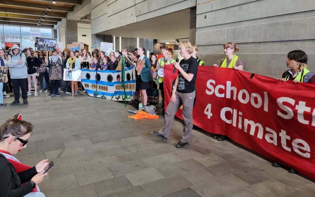 Christchurch students climate protest - outside City Council building