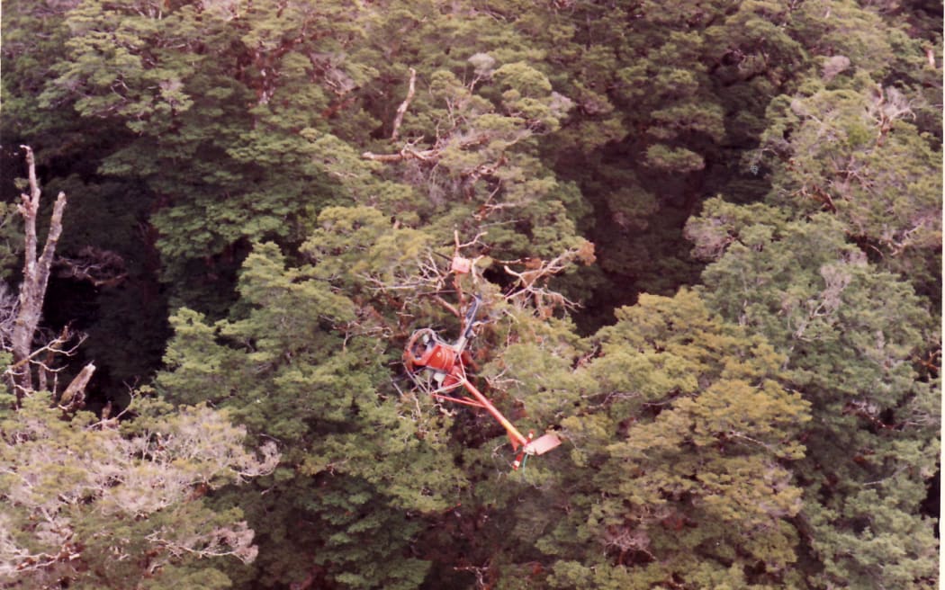 Crashed helicopter in trees