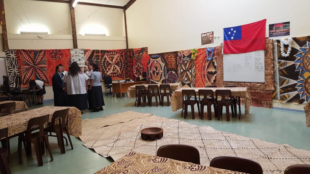 Mangere College hall decorated for Samoan Language Week.