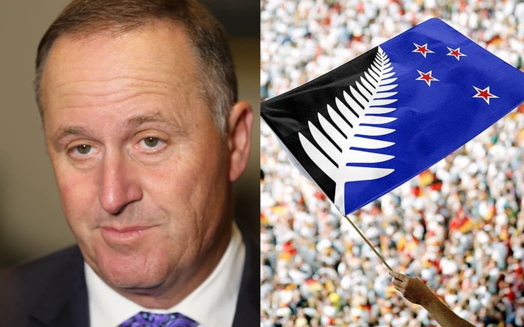 A composite image of Prime Minister John Key and the alternative New Zealand flag designed by Kyle Lockwood.