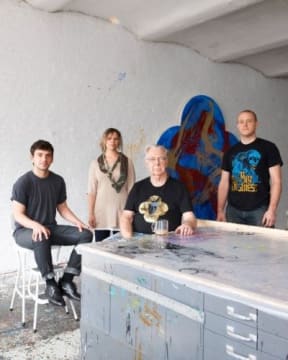 Max Gimblett (centre) with his team Giovanni, Kristen and Matt