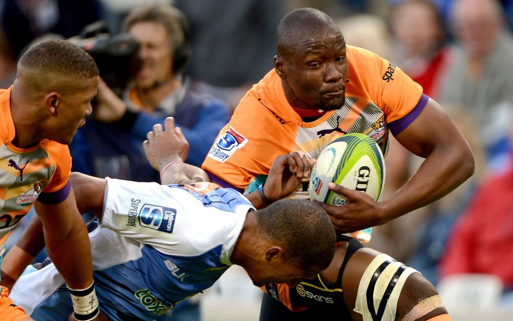 Teboho Mohoje from the Toyota Cheetahs during the Super Rugby match between the Toyota Cheetahs and the Western Force at the Free State Stadium. May 2014.