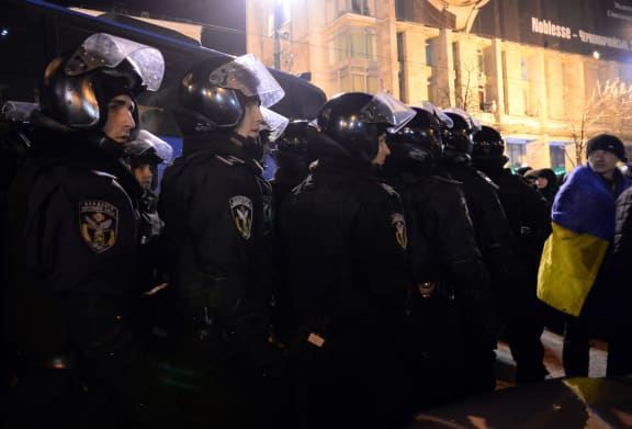 Kiev police mass near Independence Square.
