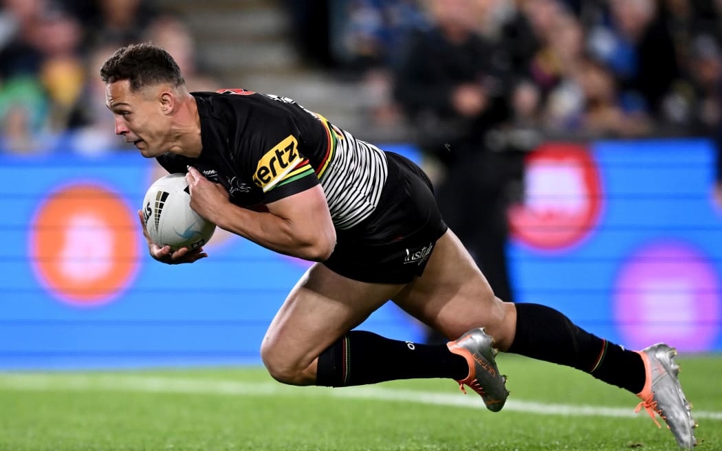 Scott Sorensen of the Panthers scores a try during the NRL Premiership Grand Final 2022.