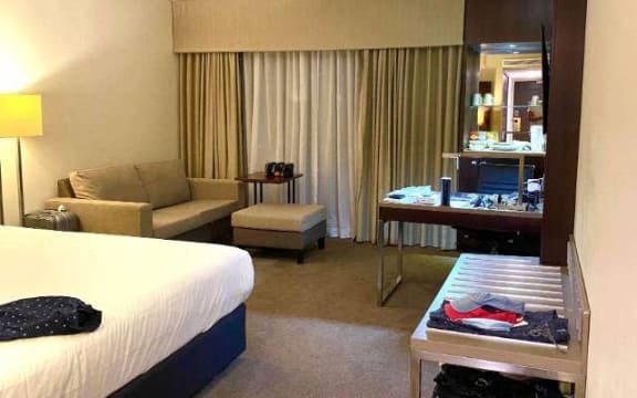 Peter's managed isolation room in Auckland