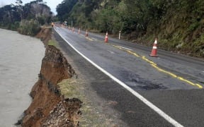 A washout on State Highway 35 between Ōpōtiki and Te Kaha.