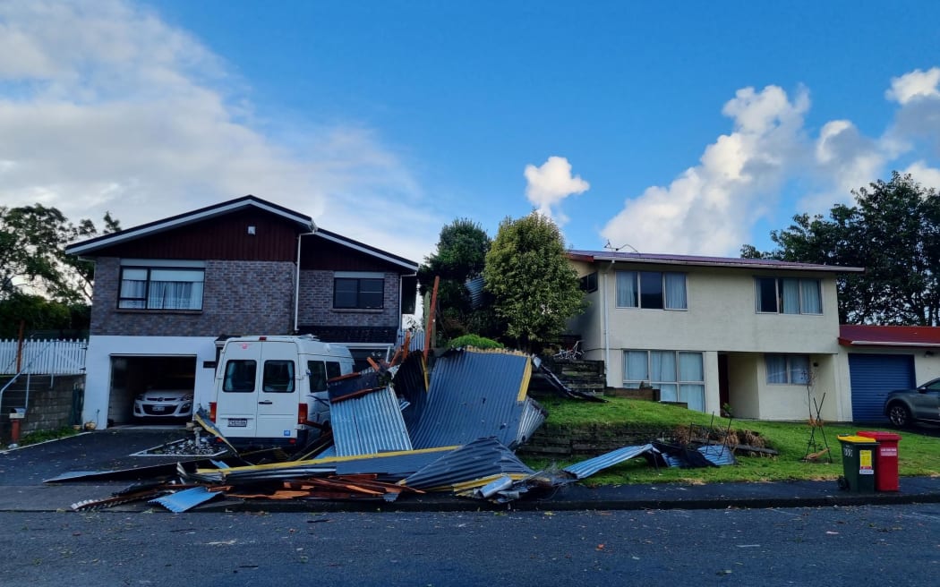 Damage on Aorangi Road, Paraparaumu, from a tornado that swept through on Tuesday 11 April.