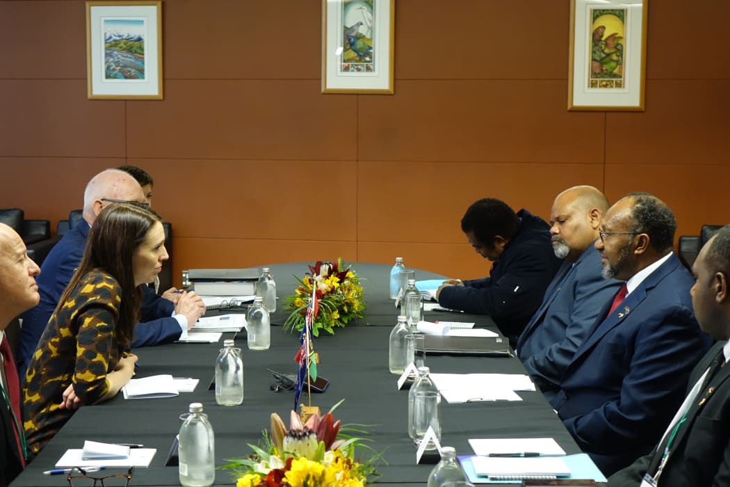 Vanuatu's prime minister Charlot Salwai meets New Zealand Prime Minister Jacinda Ardern