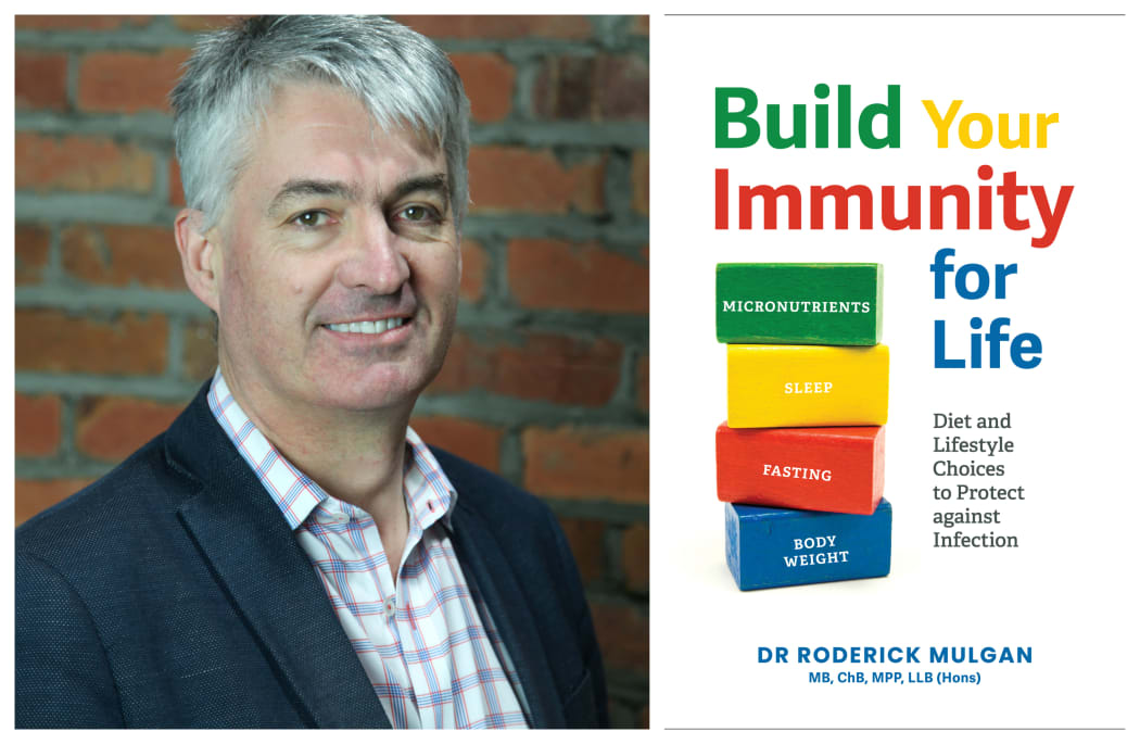 composite image of  Dr Roderick Mulgan  and his book "Build Your Immunity for Life"