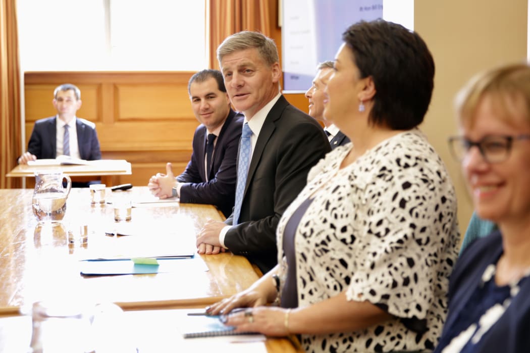 National Party leader Bill English (centre) and Paula Bennett (2nd right).