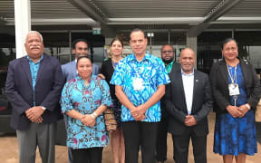 Vanuatu foreign minister Ralph Regenvanu and delegation with west Papuan representatives at Pacific Forum foreign ministers meeting in Suva, 26 July.