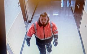 Jay Withey on surveillance camera at the school where he and others sought shelter during the winter storm.