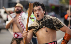 A group performs during a parade to celebrate the start of Māori Language Week.