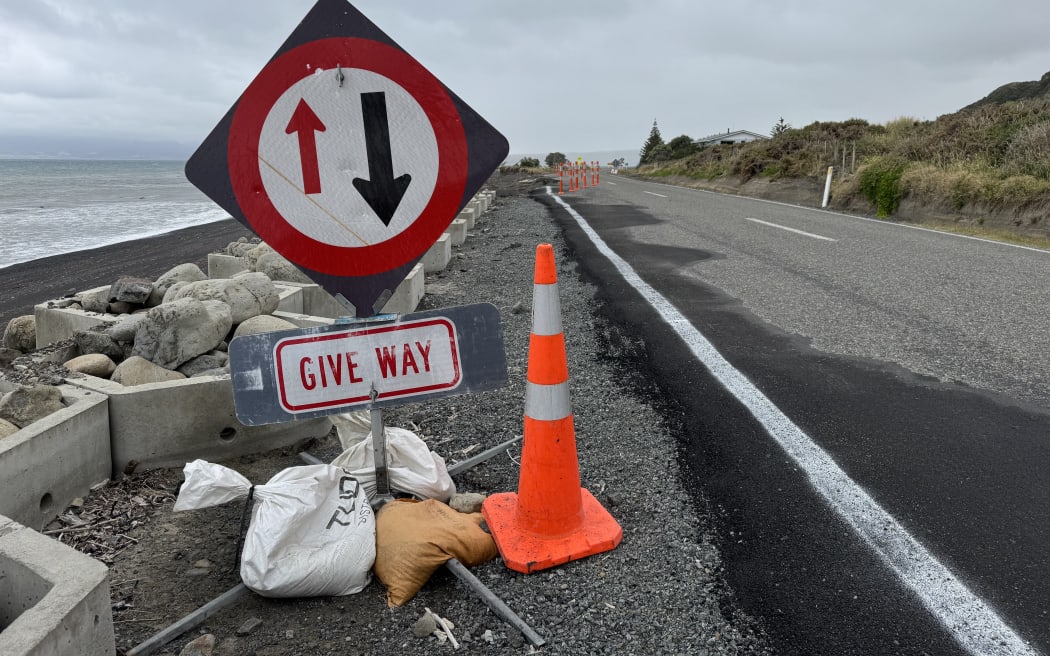 Cape Palliser Rd had one lane scoured out by the sea in a winter storm last year, in a section just north of Ngawi. PHOTO/SUE TEODORO