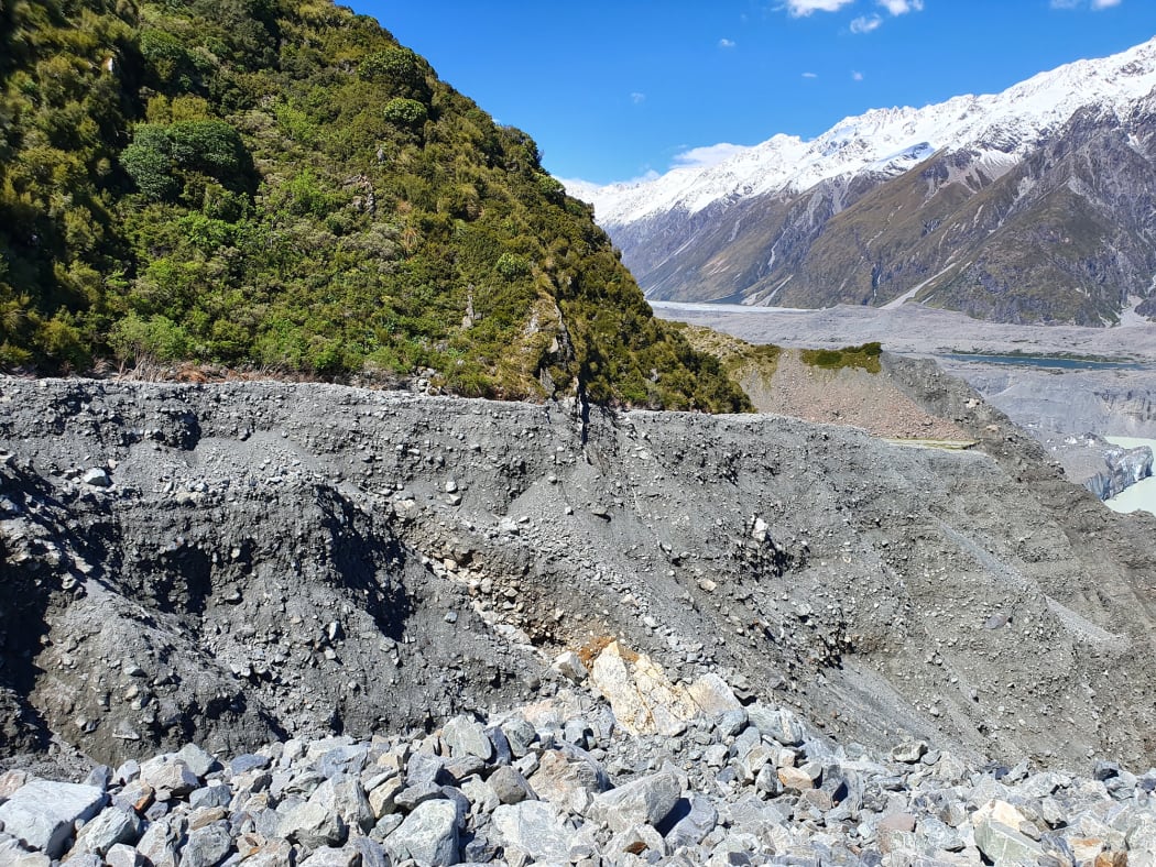 Moraine washout at Husky Stream, Tasman Valley.