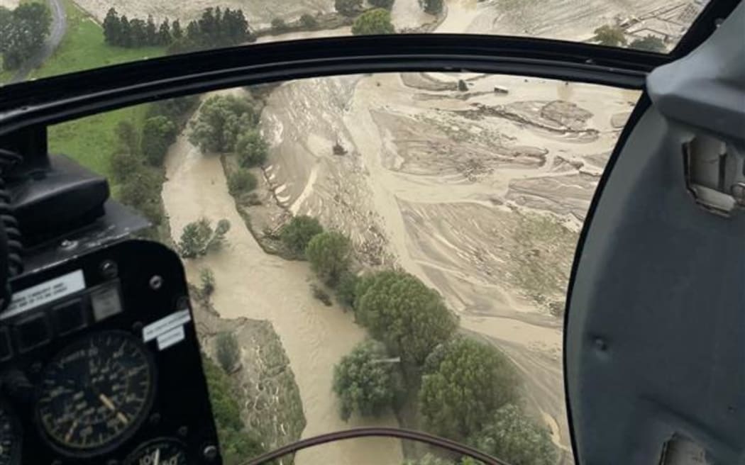 The Waipaoa River, near Gisborne, during Cyclone Gabrielle, 14/2/23