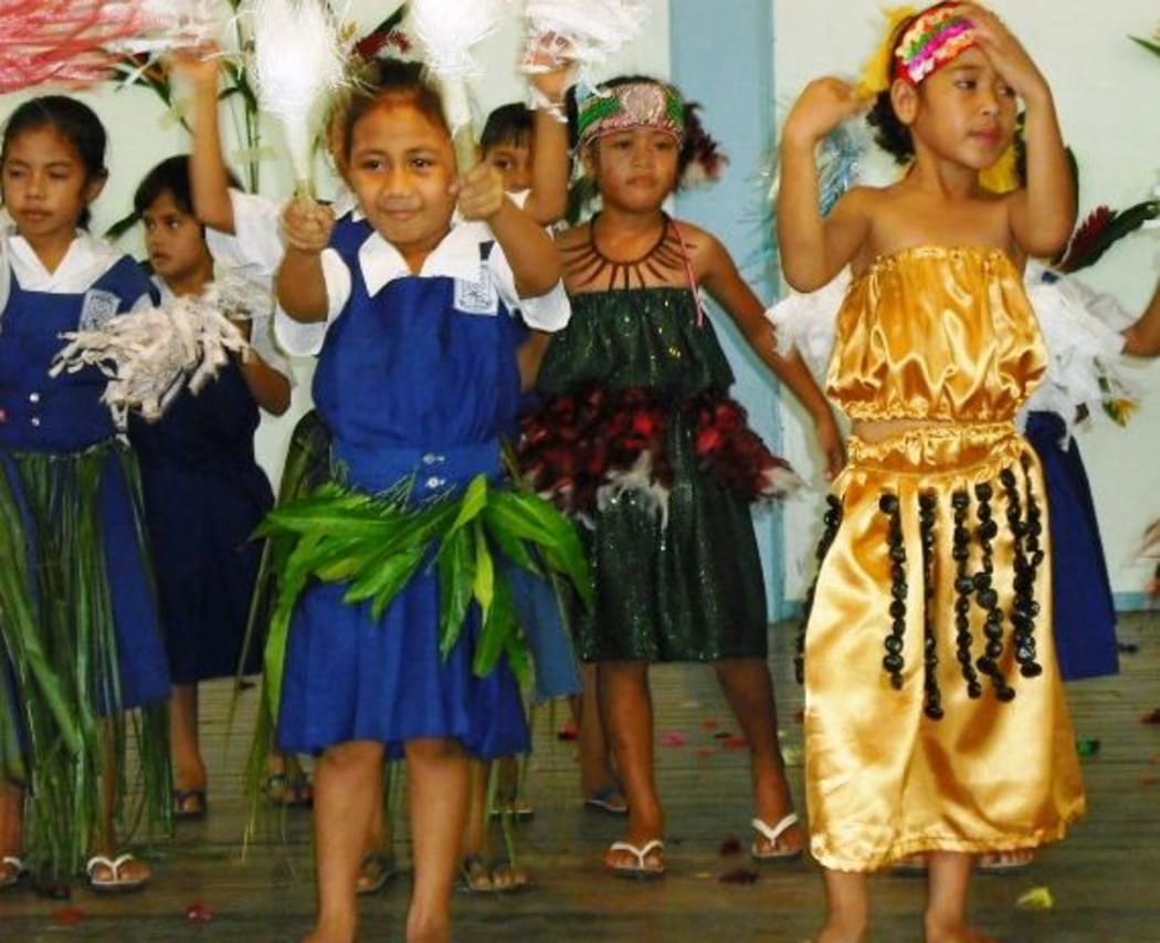 Students at a mission school in Samoa dancing