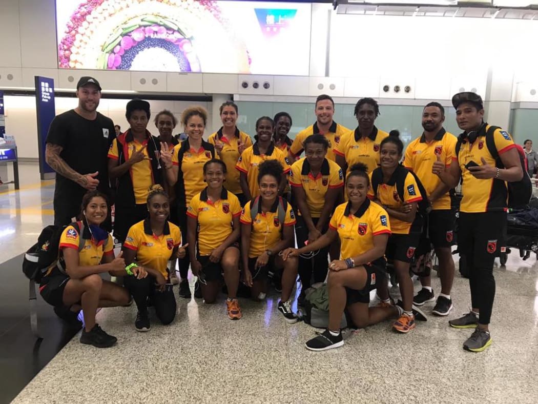 The PNG Palais women's 7s team arrive in Hong Kong.