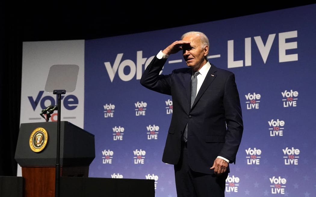 US President Joe Biden gestures near the podium during the Vote To Live Properity Summit at the College of Southern Nevada in Las Vegas, Nevada, on 16 July, 2024.