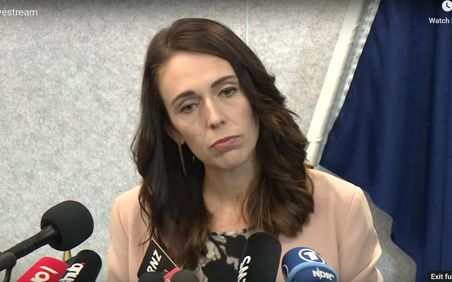 PM Jacinda Ardern addresses reporters from around the world on Friday.