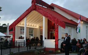 Penetaui Kleskovic, Far North Councillor and General Manager for Te Aupouri at the dawn ceremony of the reopening of te whare tūpuna at Waitangi 2025.
