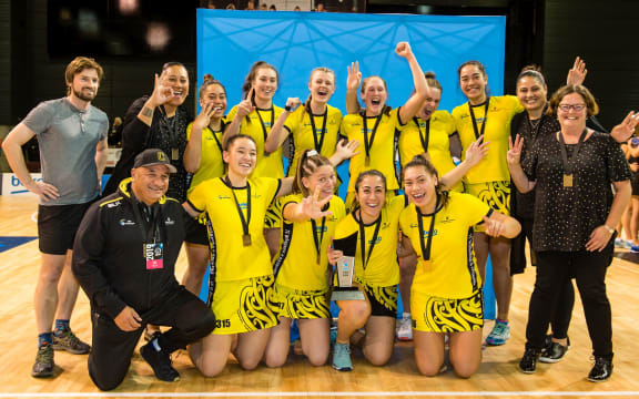 Central Manawa celebrates winning the Beko Netball League Grand Final at Horncastle Arena, Christchurch, New Zealand, 19th May 2019.Copyright photo: John Davidson / www.photosport.nz
