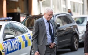 Sir James Wallace, one of New Zealand's best-known art collectors, businessmen, and philanthropists, arrives at court in 2019. He has since been jailed for indecently assaulting three young men.
