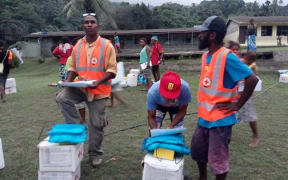 Red Cross workers on Ambae