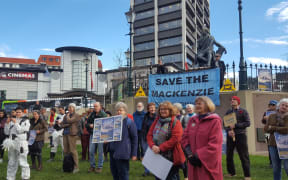 Mackenzie Basin dairy farm protest at Dunedin's Octagon.