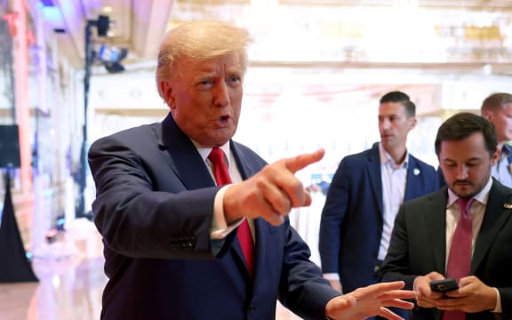 PALM BEACH, FLORIDA - NOVEMBER 08: Former U.S. President Donald Trump speaks to the media during an Election Night at Mar-a-Lago event on November 08, 2022 in Palm Beach, Florida. Trump spoke as the nation awaits the results of voting in the midterm elections.   Joe Raedle/Getty Images/AFP (Photo by JOE RAEDLE / GETTY IMAGES NORTH AMERICA / Getty Images via AFP)