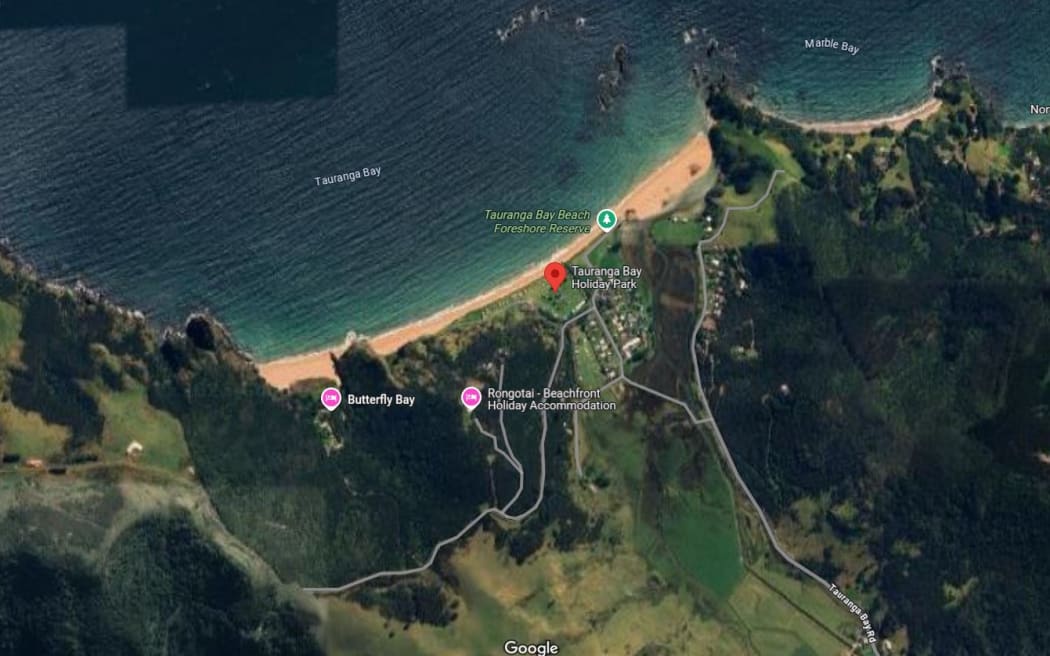 A map showing Tauranga Bay Holiday Park.